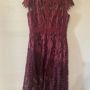 ANTONIO MELANI Burgundy Lace Midi Dress